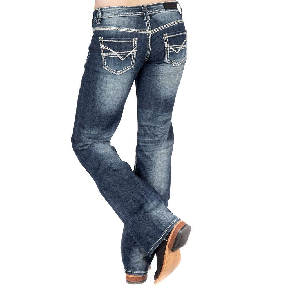 Rock & Roll Cowgirl Women’s Riding Jeans - Boot Cut Denim in Dark Vintage Wash